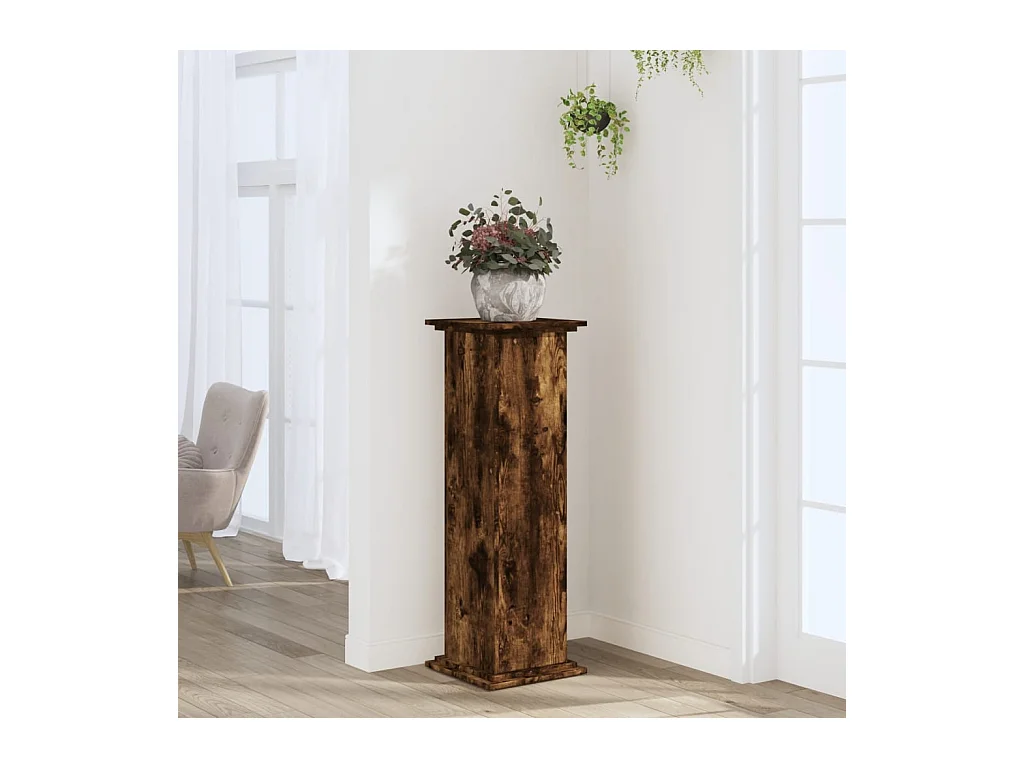 Support pour plantes chêne fumé 33x33x100 cm bois d'ingénierie