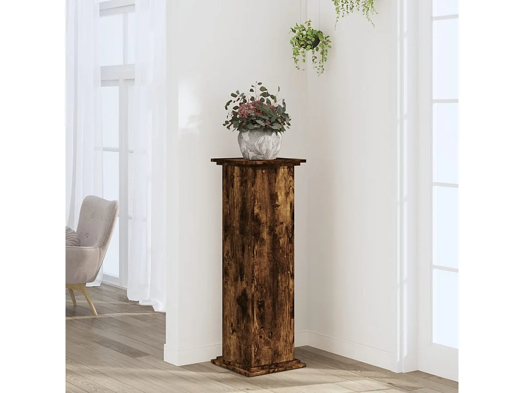Support pour plantes chêne fumé 33x33x100 cm bois d'ingénierie