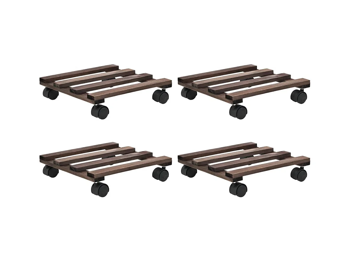 Supporto per piante in legno di cedro con ruote, 4 pezzi, 25 x 25 cm