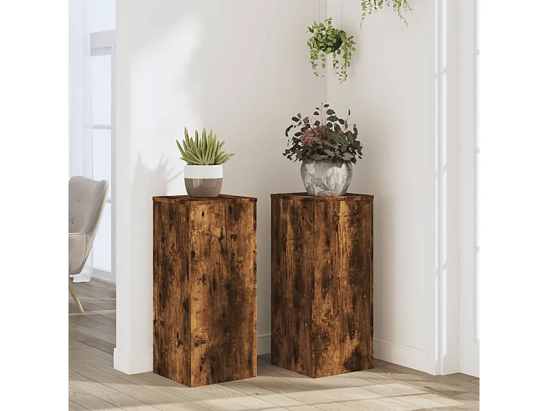 Soportes para plantas 2 piezas de madera de ingeniería de roble ahumado