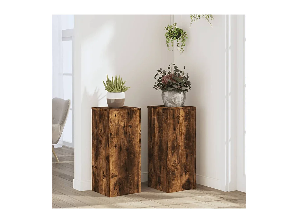 Supports pour plantes 2 pcs chêne fumé bois d'ingénierie