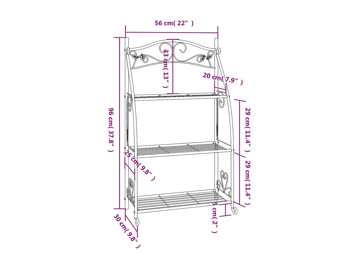 Étagère à fleurs Noir 56x30x96 cm Acier