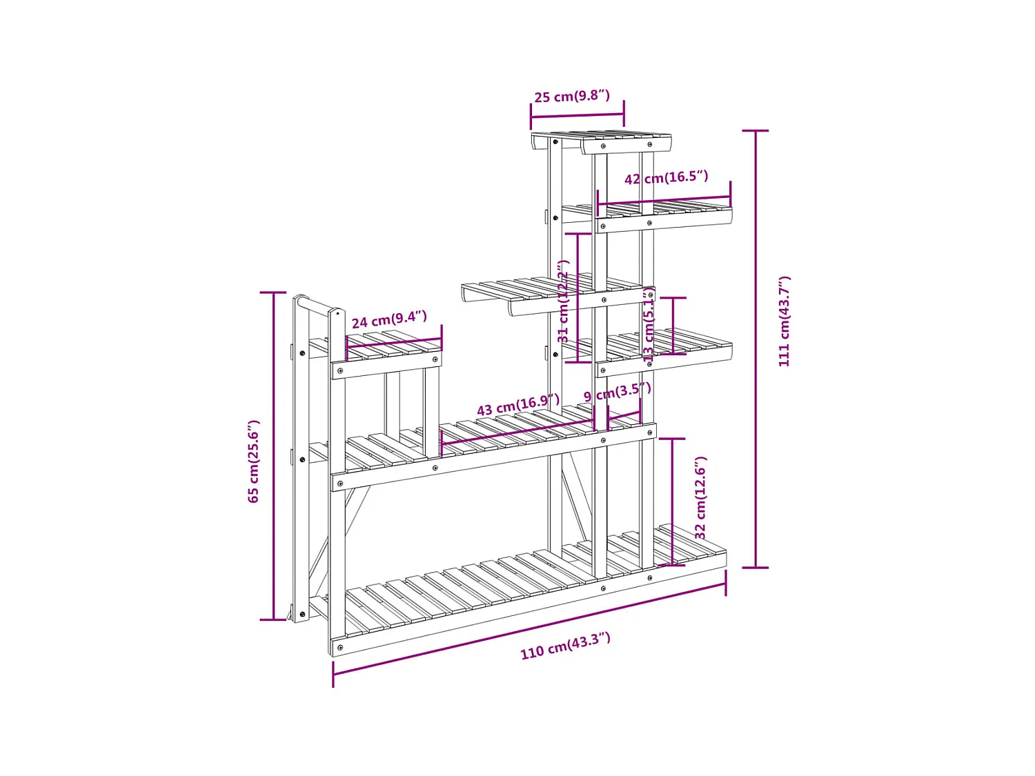 Puesto de flores 110x25x111 cm madera maciza de abeto