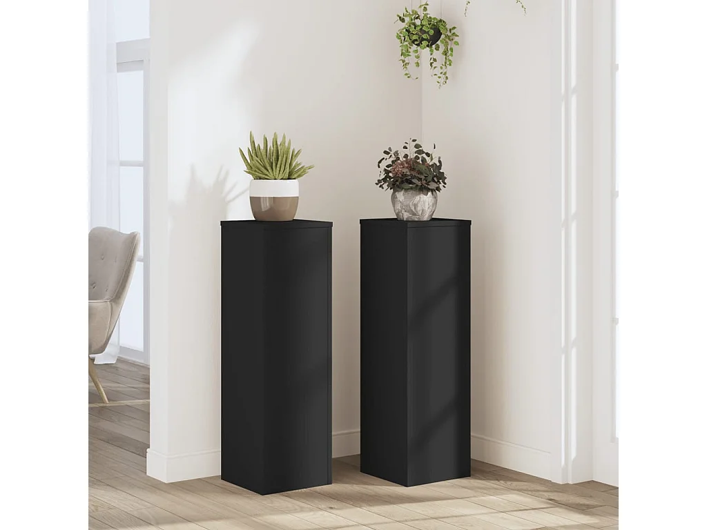 Supports pour plantes 2 pcs noir 25x25x80 cm bois d'ingénierie