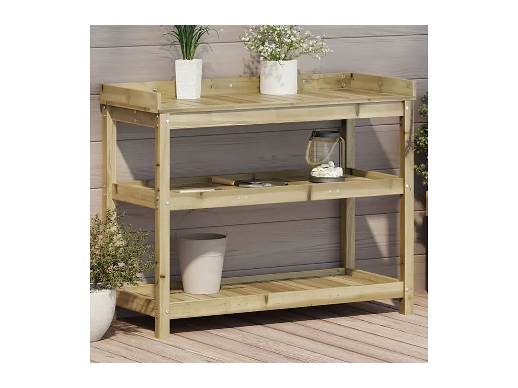 Table de rempotage avec étagères 108x45x86,5 cm bois massif pin