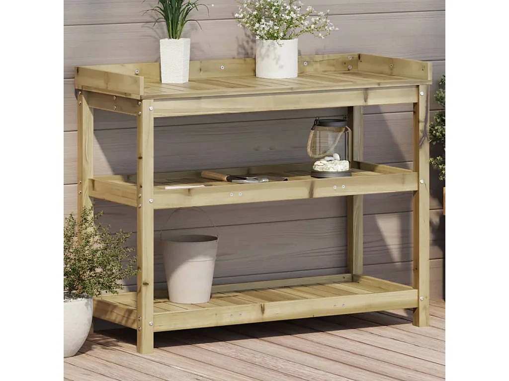 Table de rempotage avec étagères 108x45x86,5 cm bois massif pin