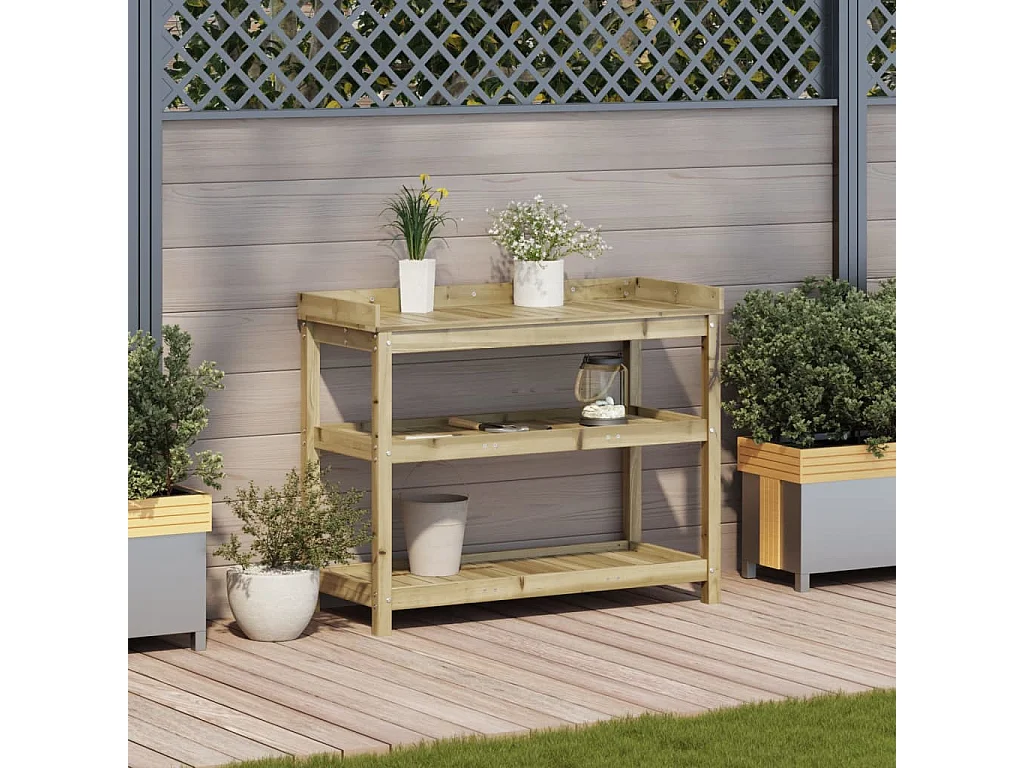 Table de rempotage avec étagères 108x45x86,5 cm bois massif pin
