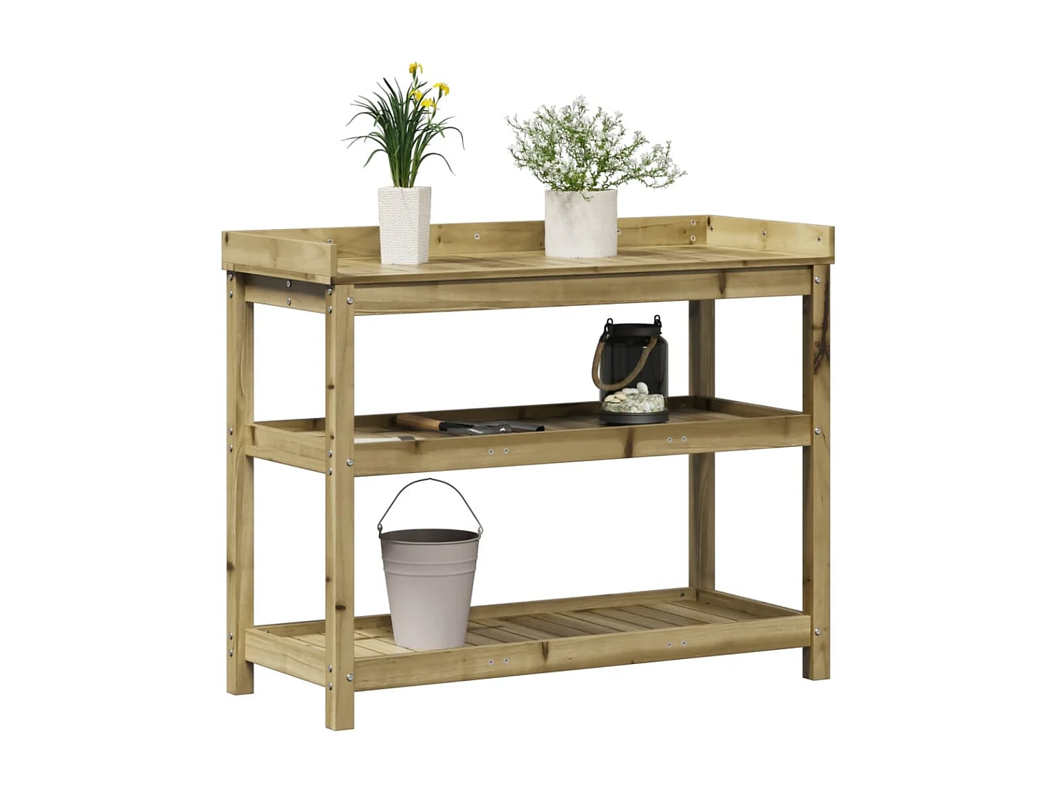 Table de rempotage avec étagères 108x45x86,5 cm bois massif pin