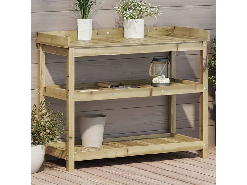 Table de rempotage avec étagères 108x45x86,5 cm bois massif pin