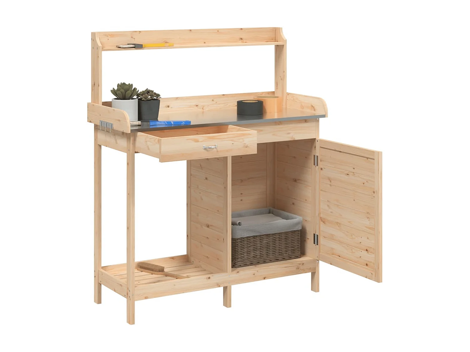 Table de rempotage avec armoire bois massif de sapin