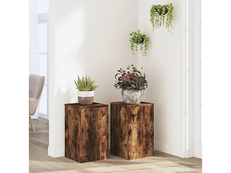 Soportes para plantas 2 piezas de madera de ingeniería de roble ahumado