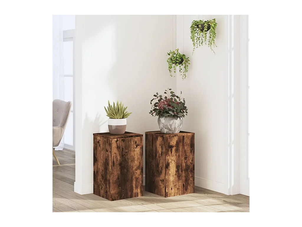 Plantenstandaards 2 stuks gerookt eikenhout