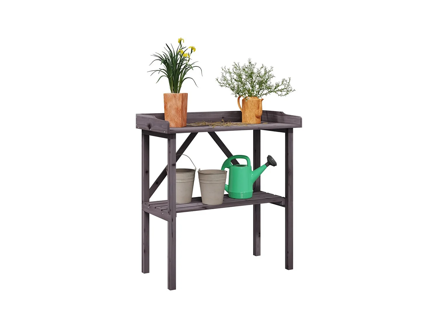 Table à plantes avec étagère gris 78x38x82,5 cm bois de sapin