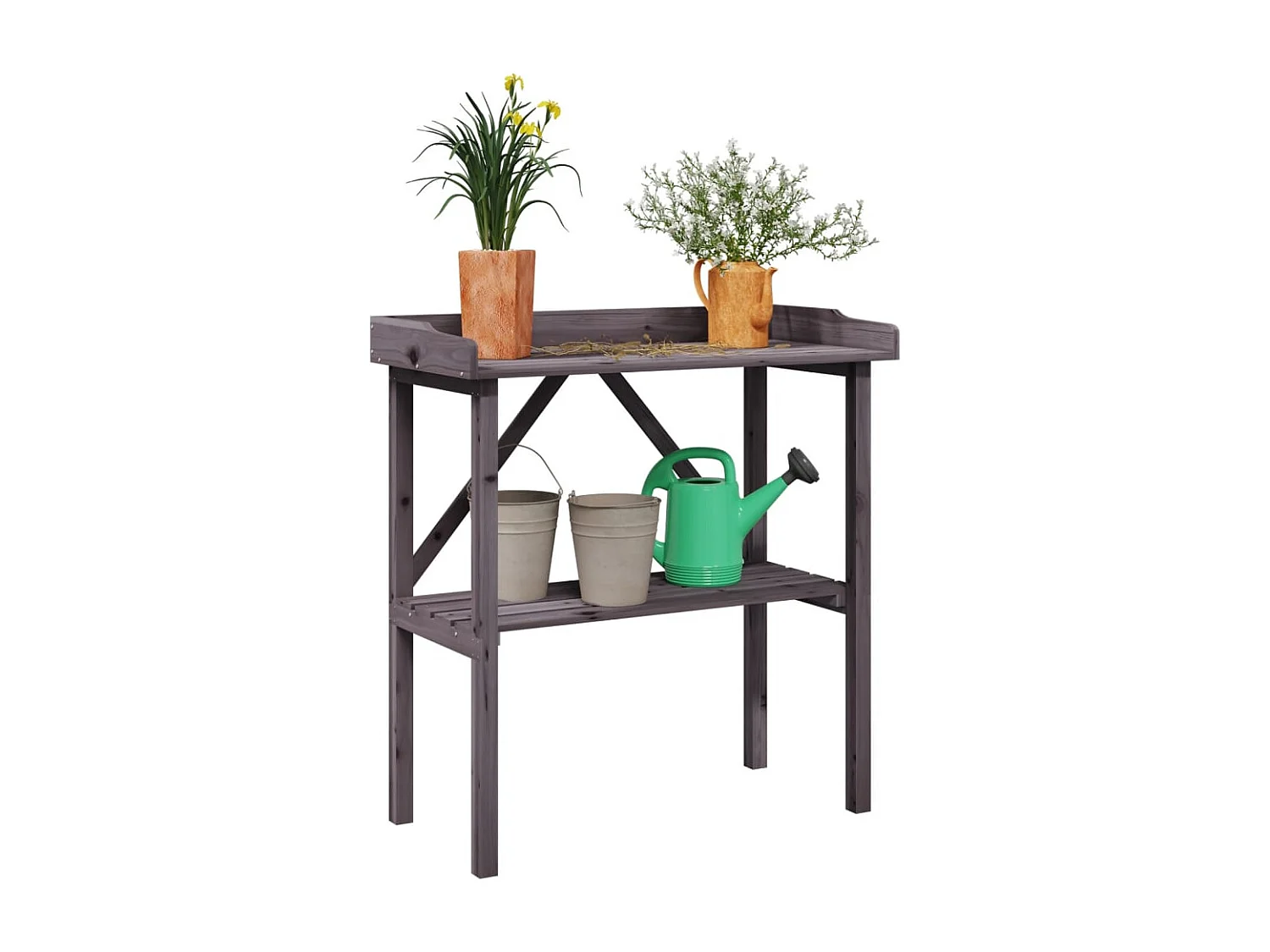 Table à plantes avec étagère gris 78x38x82,5 cm bois de sapin