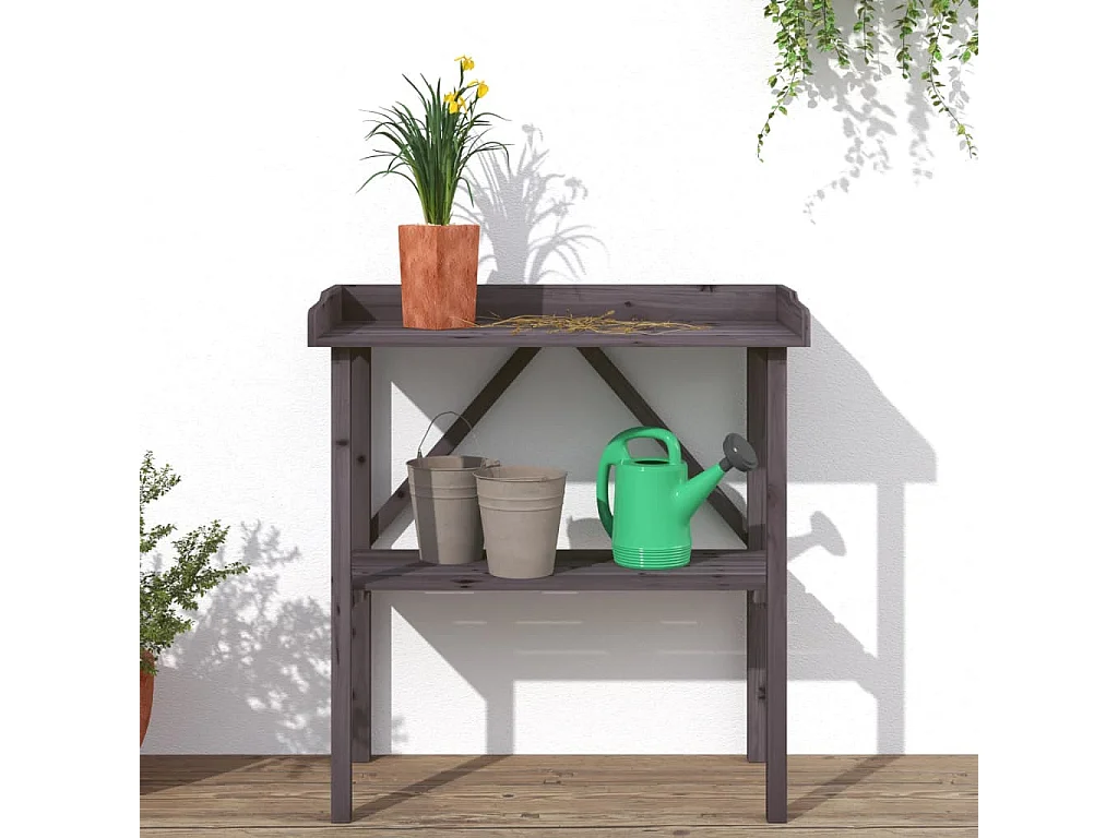 Table à plantes avec étagère gris 78x38x82,5 cm bois de sapin