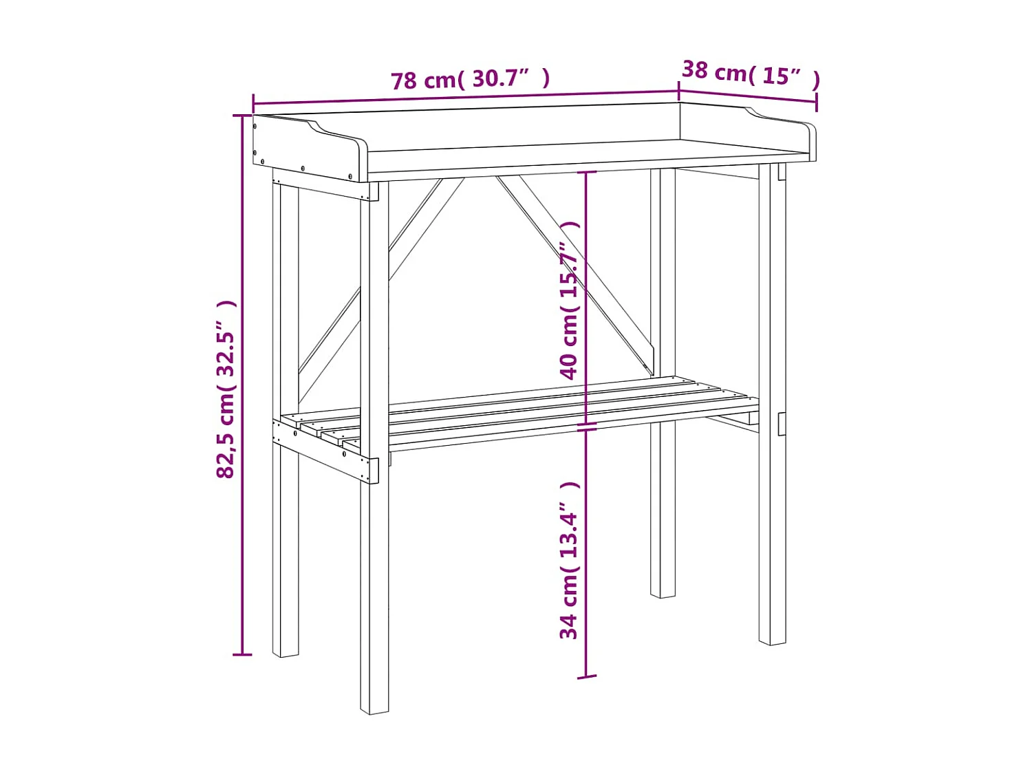 Table à plantes avec étagère gris 78x38x82,5 cm bois de sapin