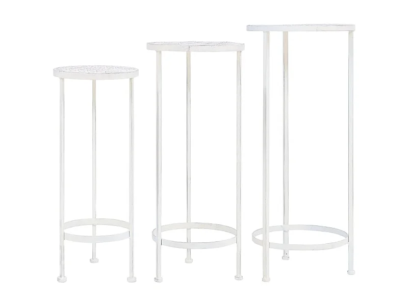 Soporte para plantas de 3 piezas, estilo vintage, de metal, color blanco antiguo