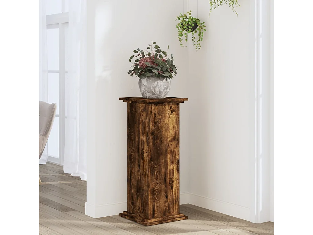 Support pour plantes chêne fumé 33x33x80 cm bois d'ingénierie