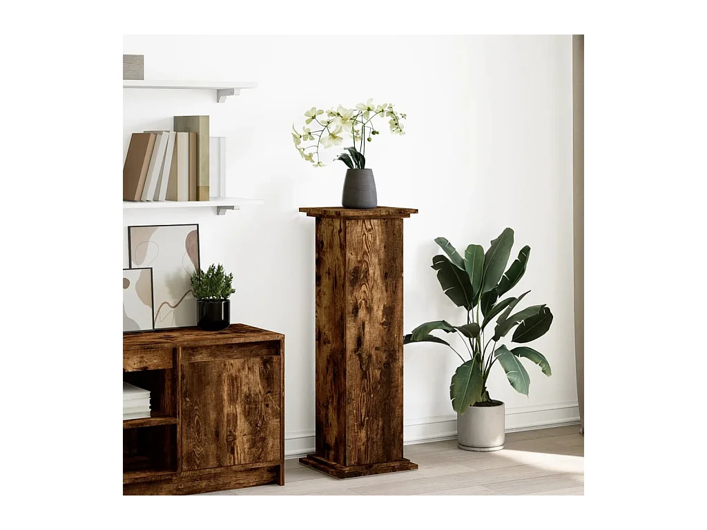 Piédestal avec rangement chêne fumé 31x30x90 cm bois ingénierie
