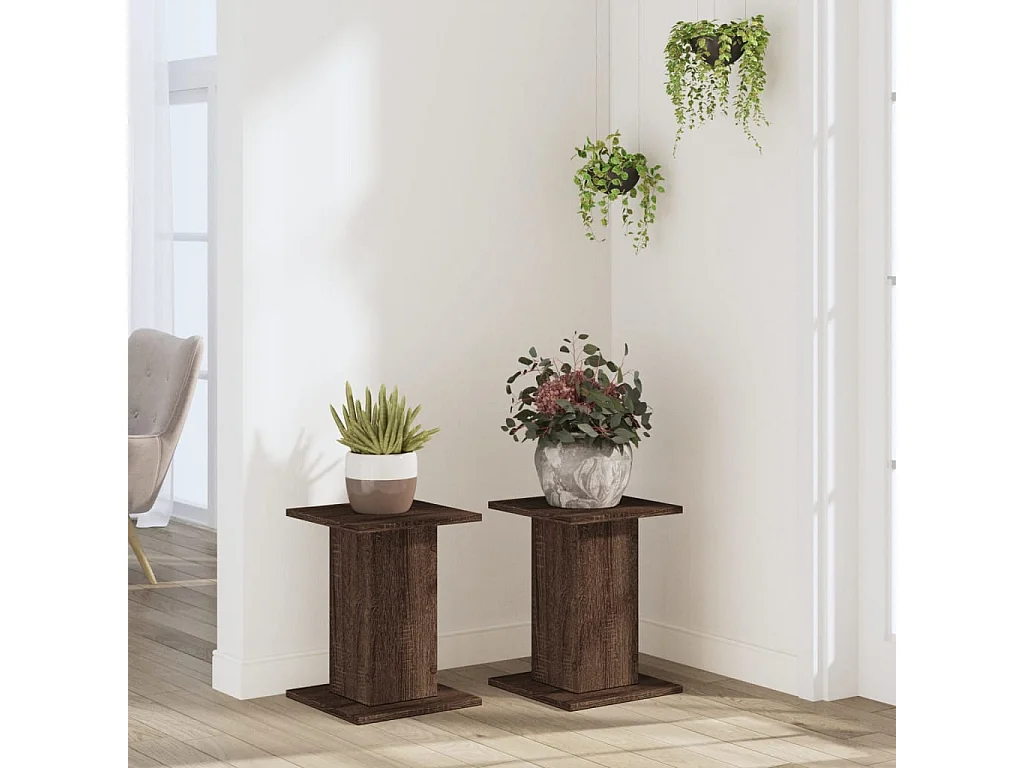 Supports pour plantes 2 pcs chêne marron bois d'ingénierie