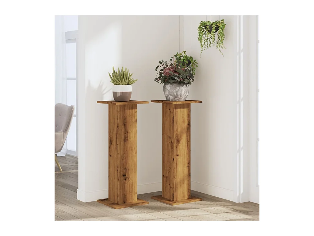 Portavasi 2 pezzi in legno di quercia lavorato