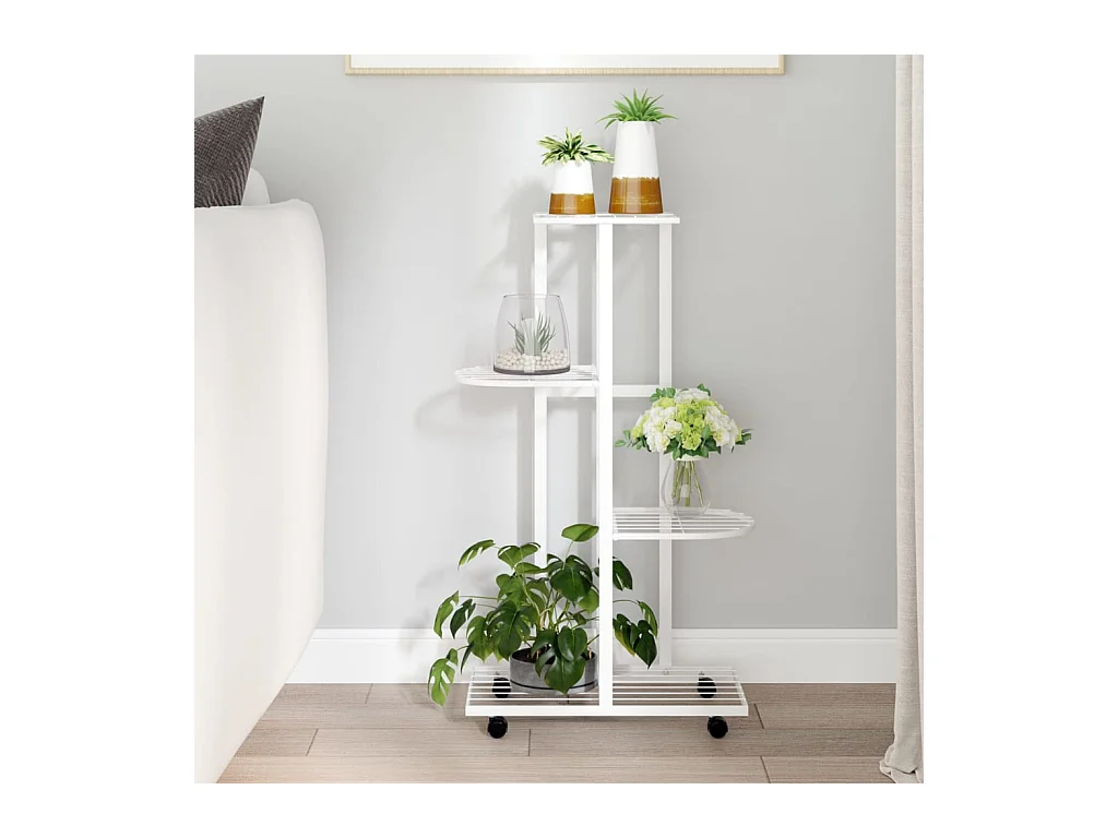 Jardinière à 4 niveaux avec roues 44x23x80 cm Blanc Fer