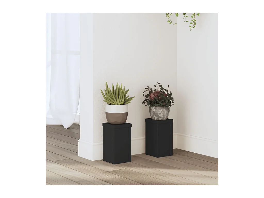 Plantenstandaards 2 stuks zwart 10x10x18 cm bewerkt hout