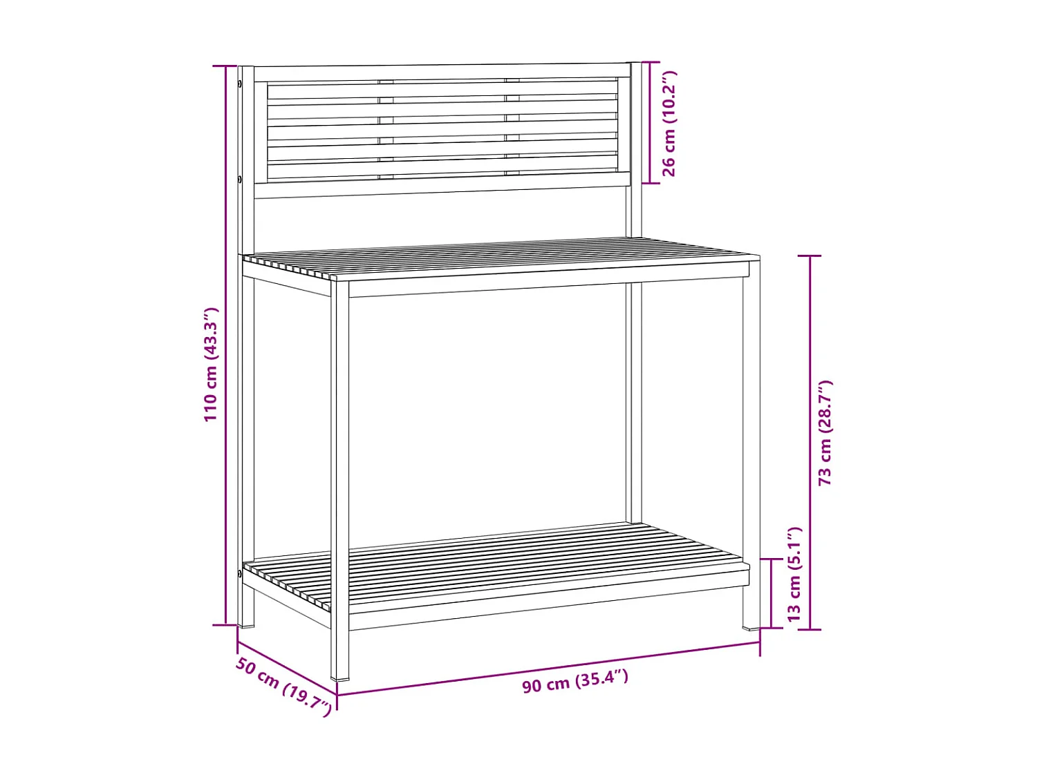 Tavolo da lavoro da giardino in legno massello di acacia e acciaio