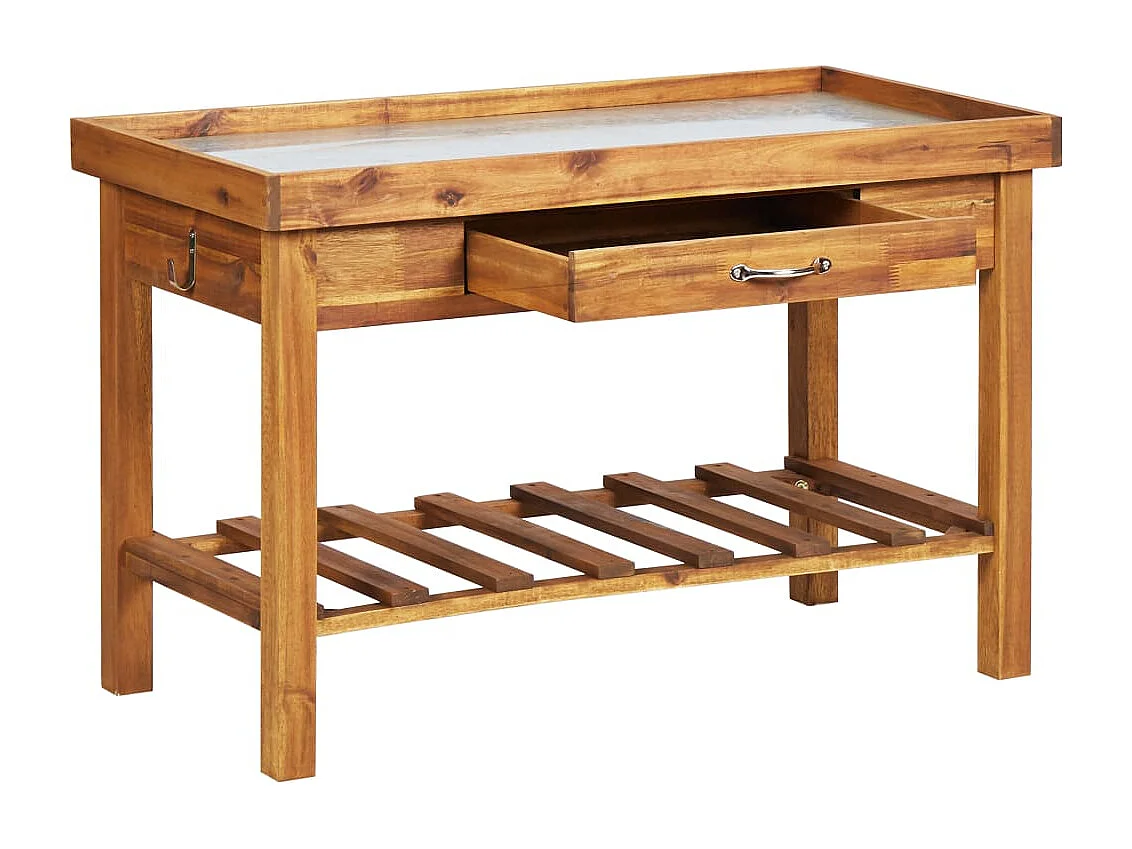 Tavolo da giardino con piano in zinco Legno massello di acacia