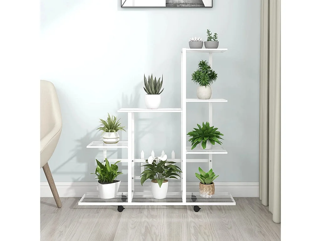 Support pour plantes sur roues 94,5x25x92,5 cm Blanc Métal