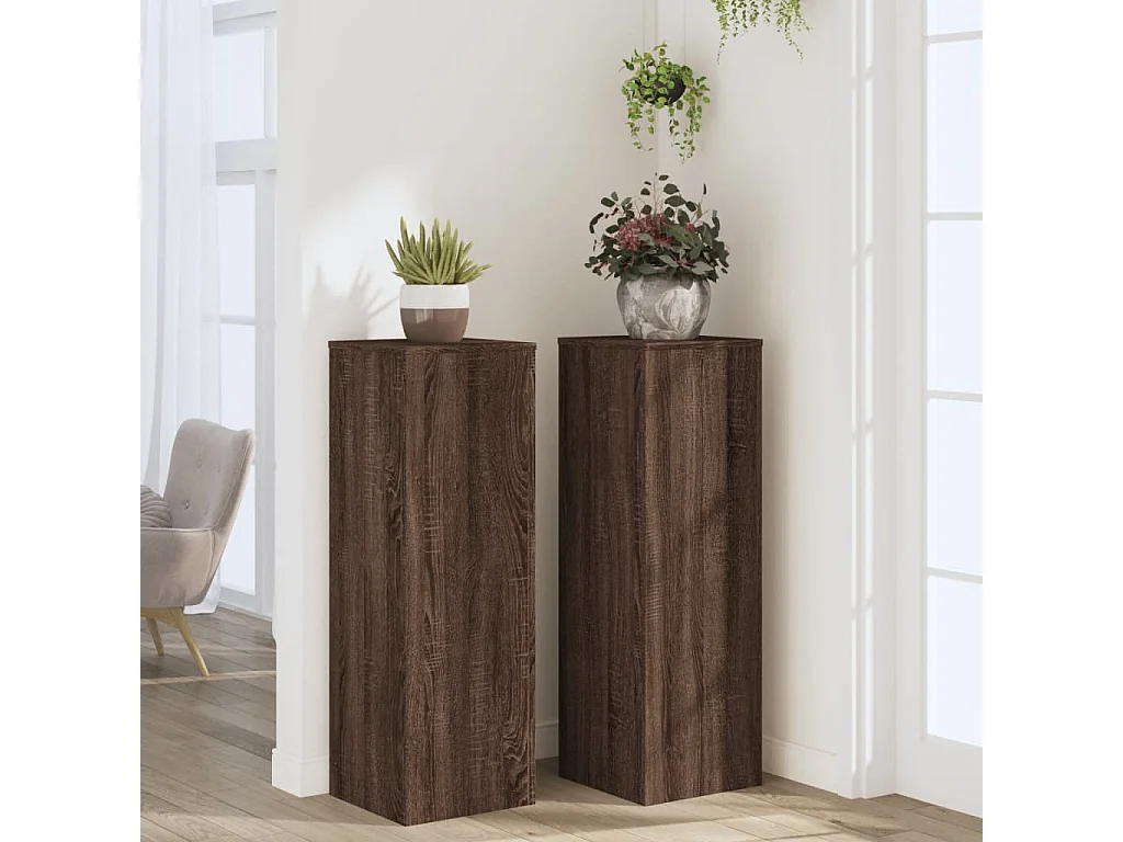 Plantenstandaards 2 stuks eikenbruin bewerkt hout