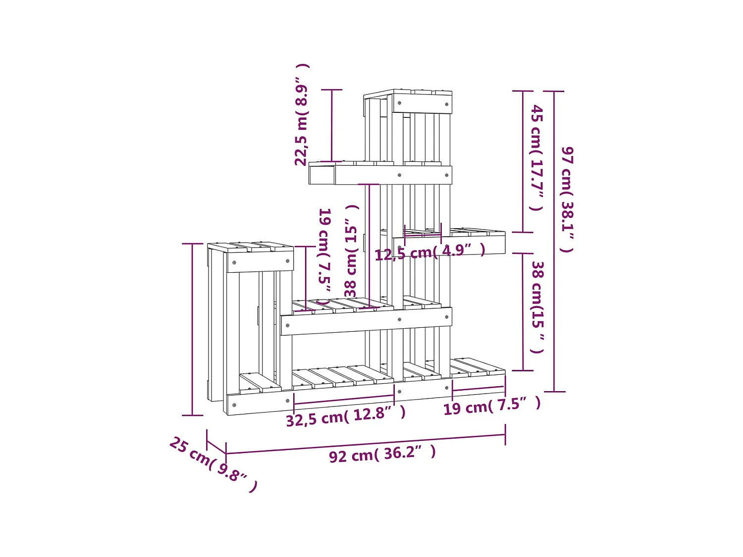 Plantenstandaard 92x25x97 cm Massief grenenhout