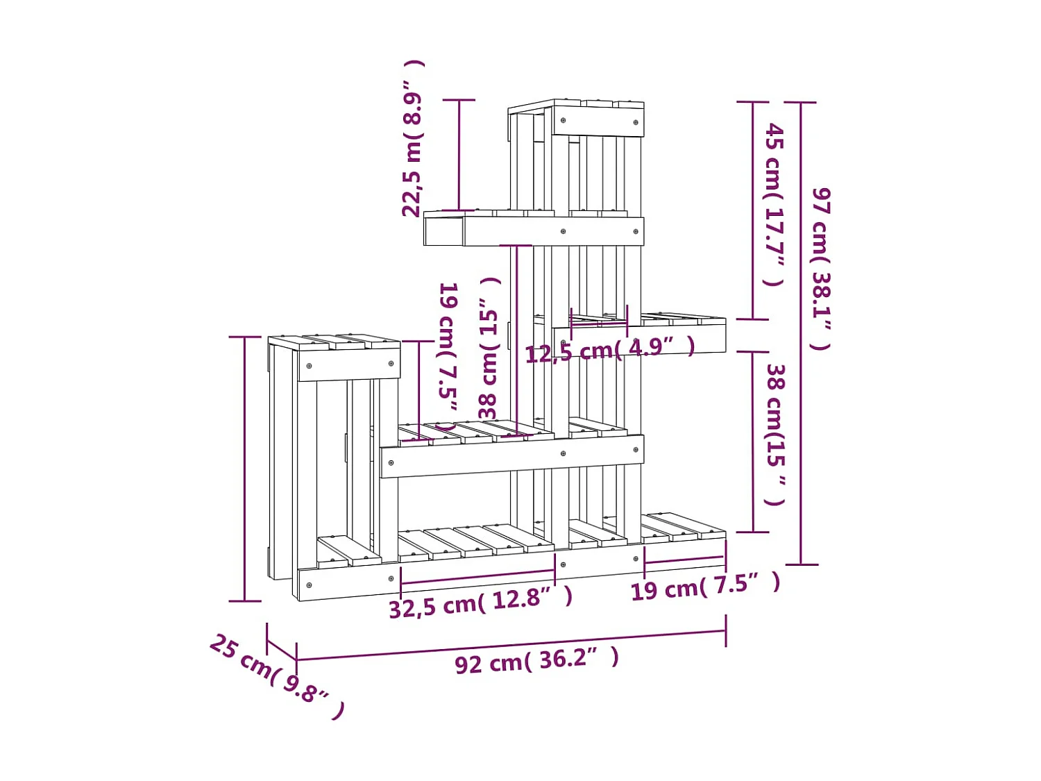 Support à plantes 92x25x97 cm Bois massif de pin