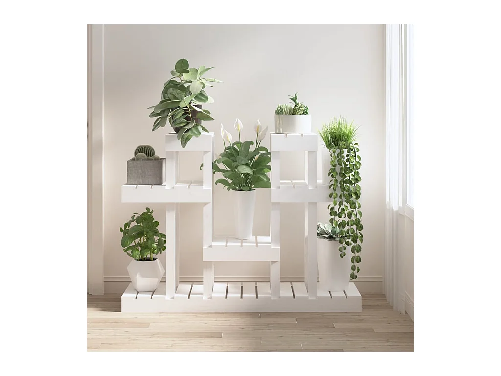 Support à plantes Blanc 104,5x25x77,5 cm Bois massif de pin