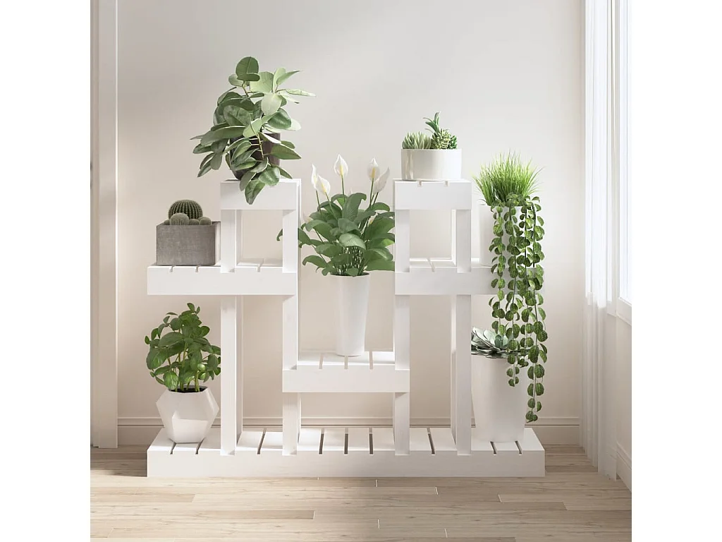 Support à plantes Blanc 104,5x25x77,5 cm Bois massif de pin