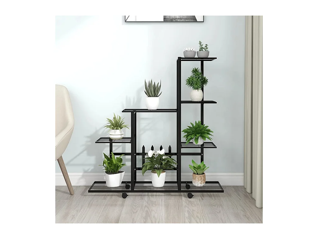 Plantenstandaard op wielen 94,5x25x92,5 cm Zwart Metaal