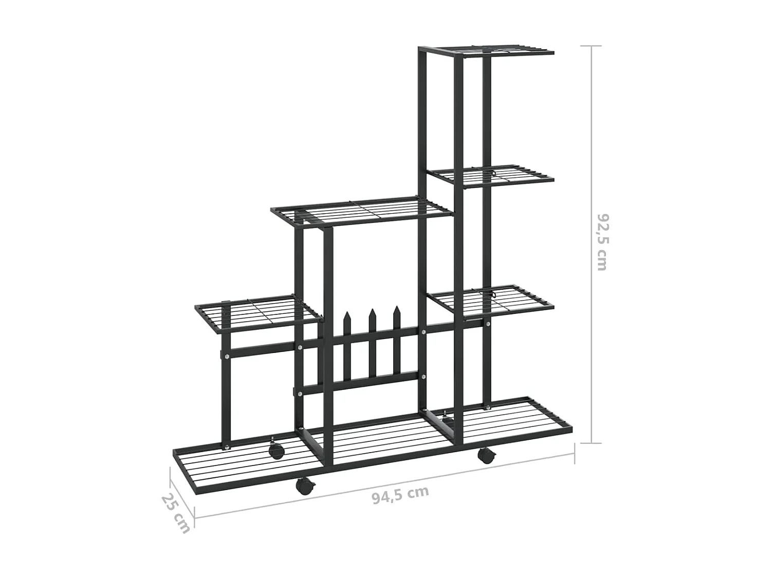 Support pour plantes sur roues 94,5x25x92,5 cm Noir Métal