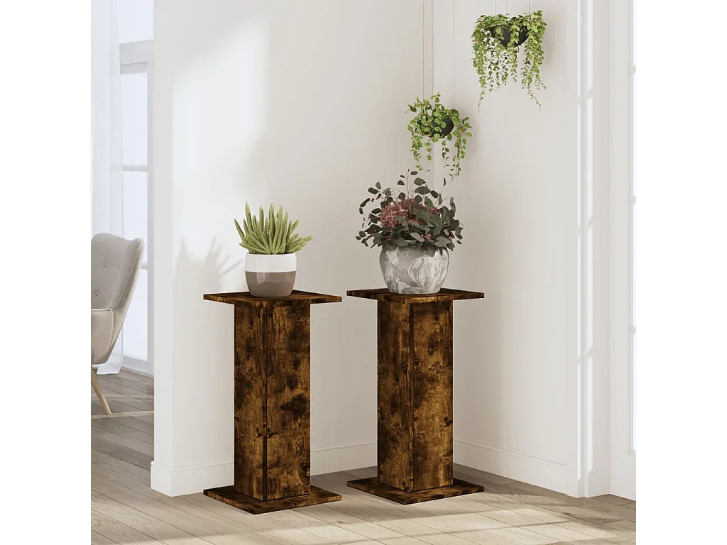Supports pour plantes 2 pcs chêne fumé bois d'ingénierie