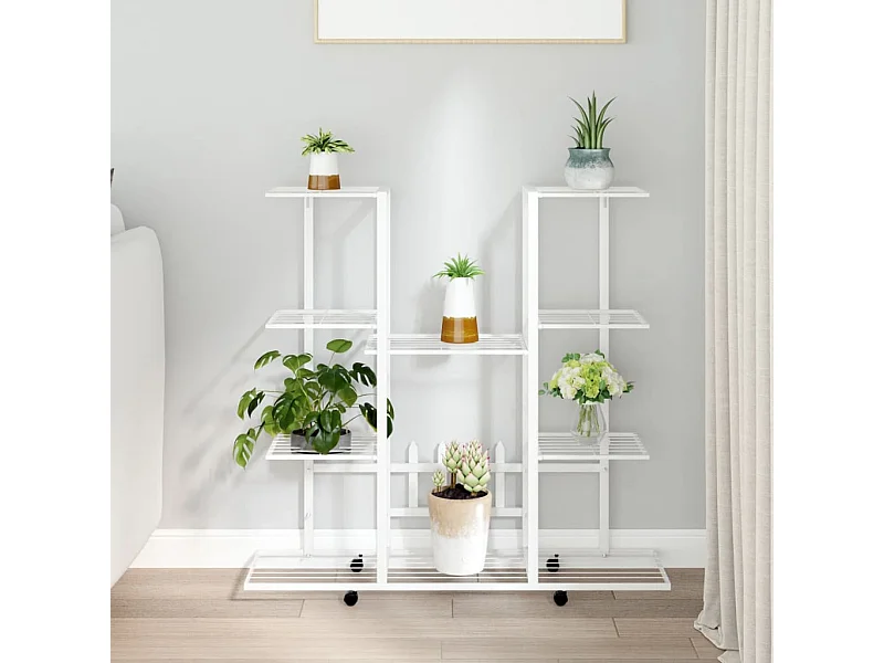 Jardinera con ruedas 94,5x24,5x91,5 cm Hierro Blanco