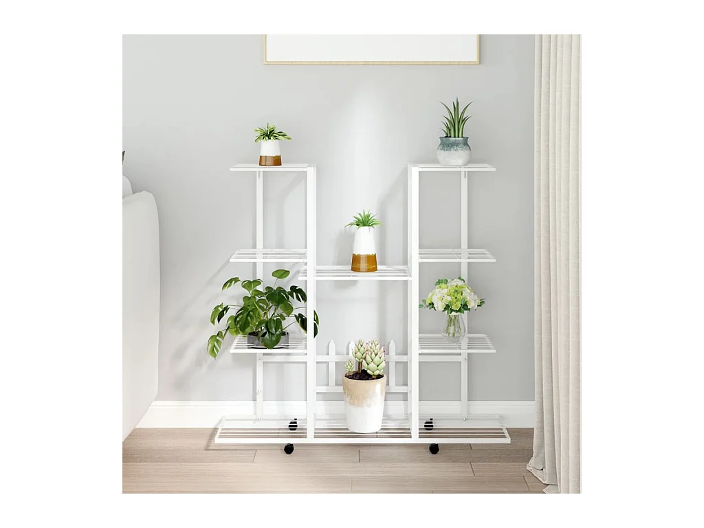 Jardinera con ruedas 94,5x24,5x91,5 cm Hierro Blanco