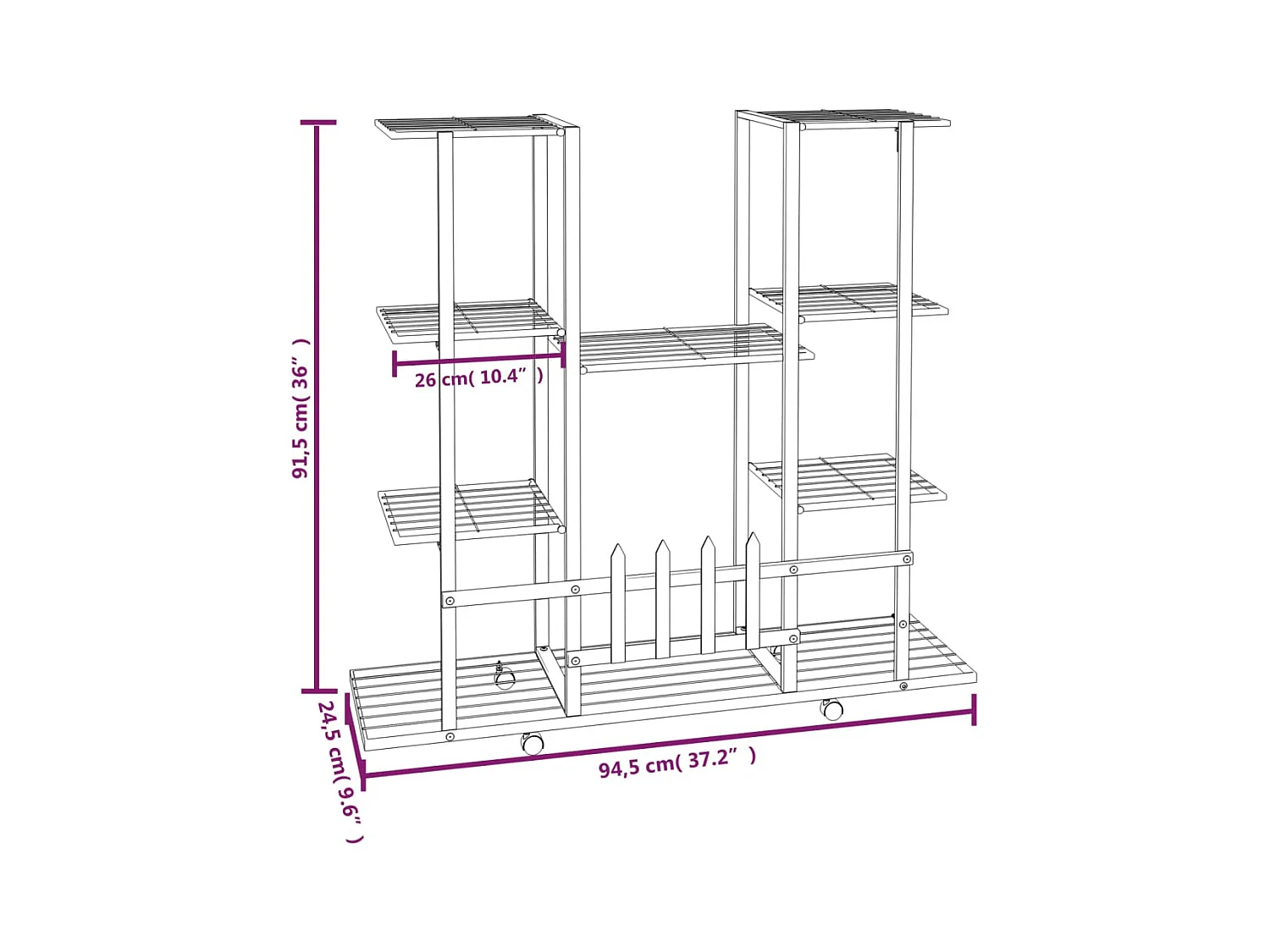 Jardinera con ruedas 94,5x24,5x91,5 cm Hierro Blanco