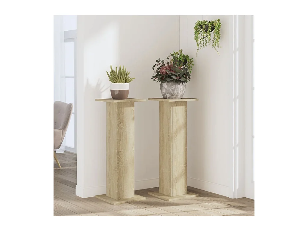 Soportes para plantas 2 piezas de madera de ingeniería de roble Sonoma
