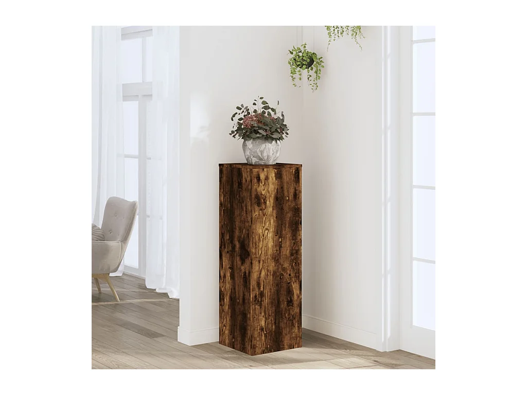 Support pour plantes chêne fumé 33x33x100 cm bois d'ingénierie