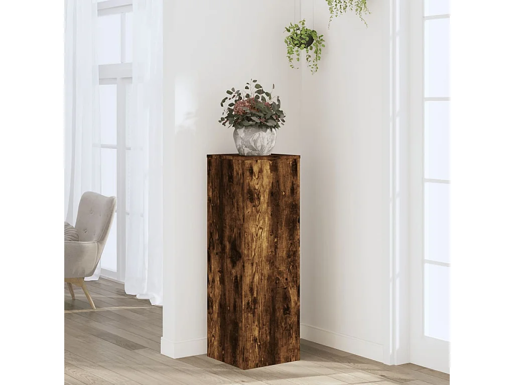 Support pour plantes chêne fumé 33x33x100 cm bois d'ingénierie