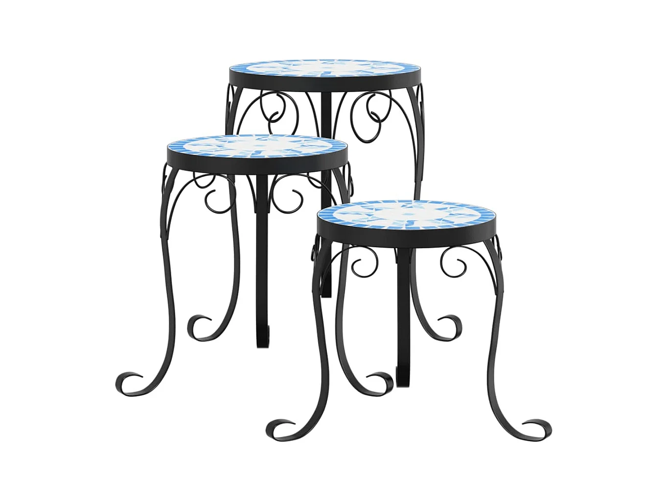 Supports pour plantes 3 pcs bleu et blanc céramique