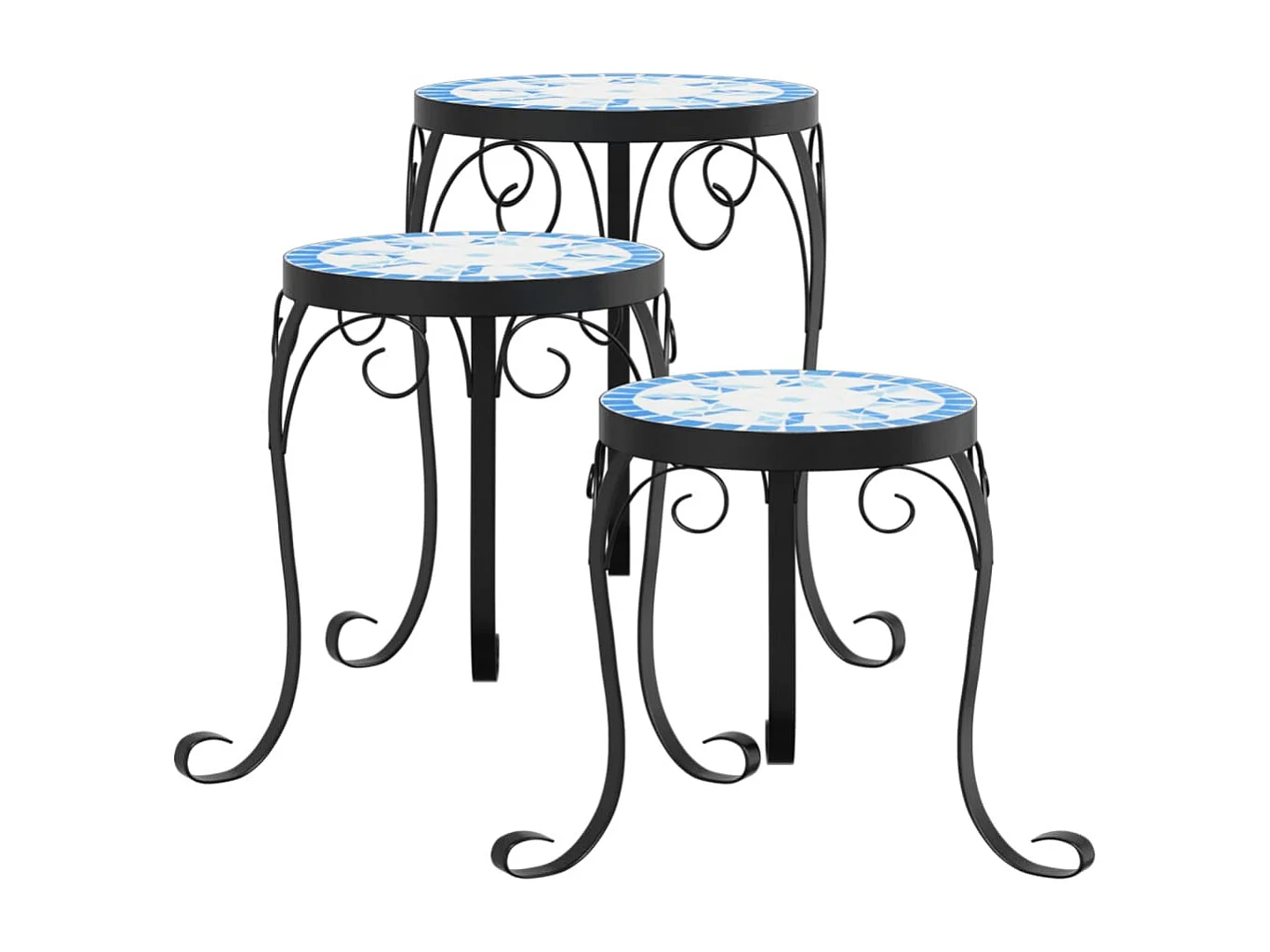 Supports pour plantes 3 pcs bleu et blanc céramique