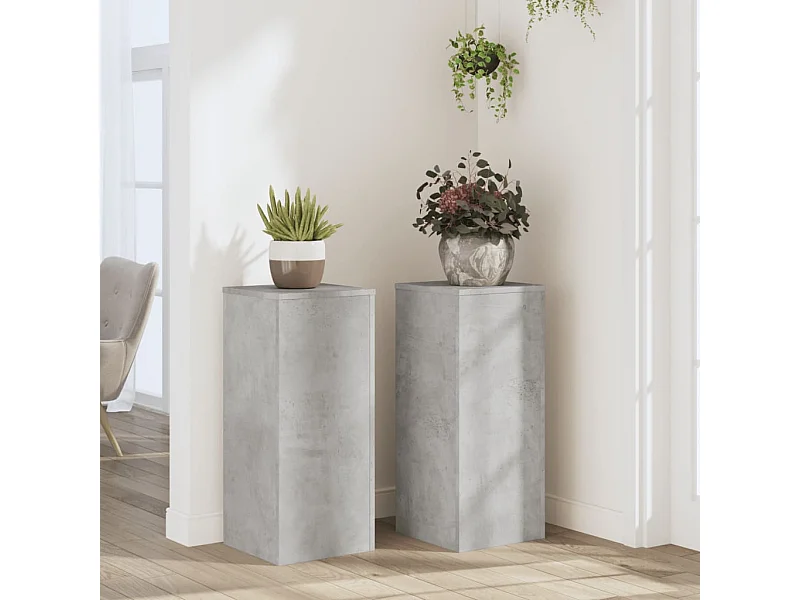 Supporti per piante 2 pezzi in cemento grigio e legno ingegnerizzato