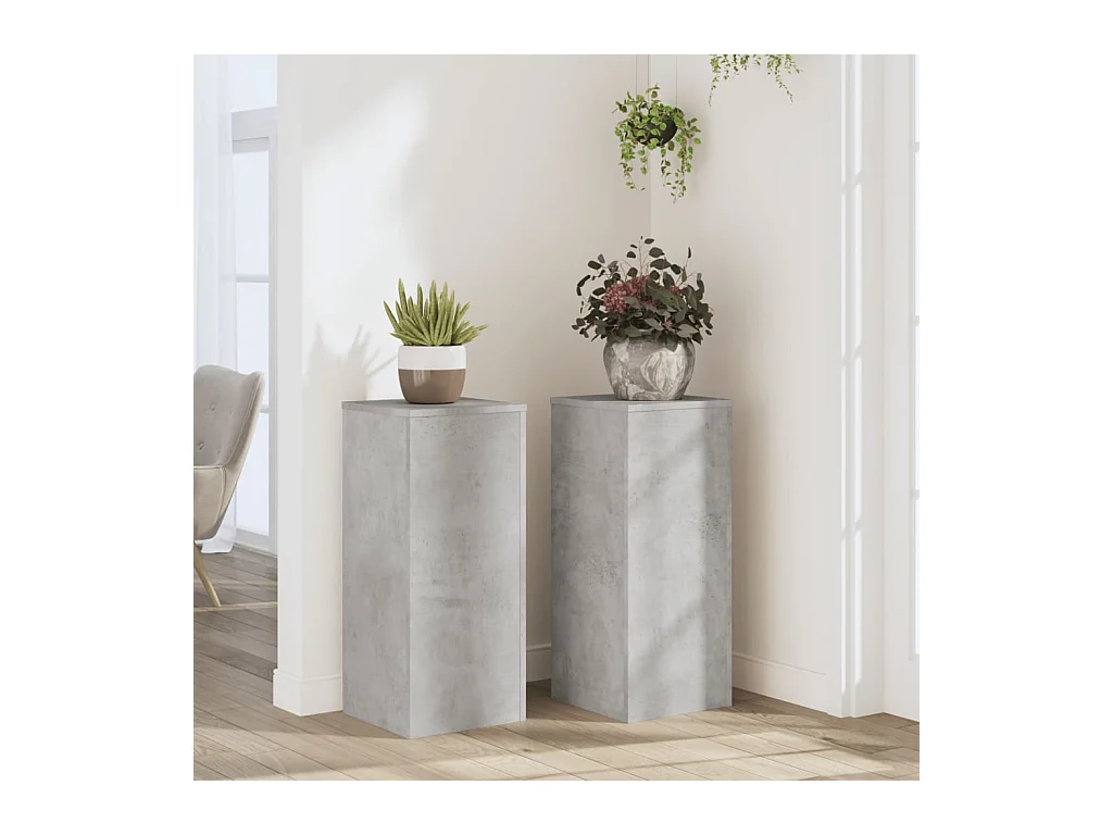 Supports pour plantes 2 pcs gris béton bois d'ingénierie