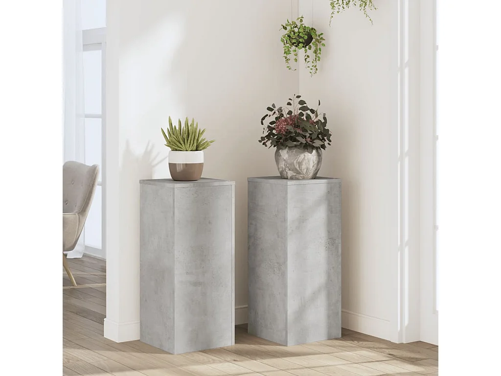 Supports pour plantes 2 pcs gris béton bois d'ingénierie