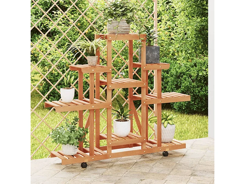 Soporte para flores con ruedas 110x25x101 cm madera maciza de abeto